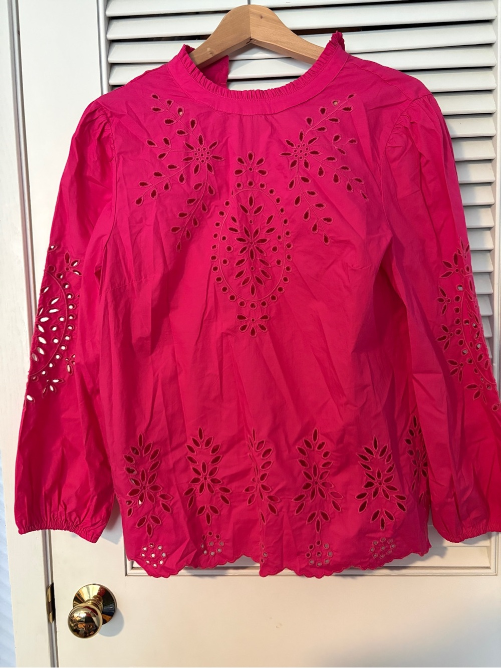 J. Crew Hot Pink Eyelet Long-Sleeve Blouse